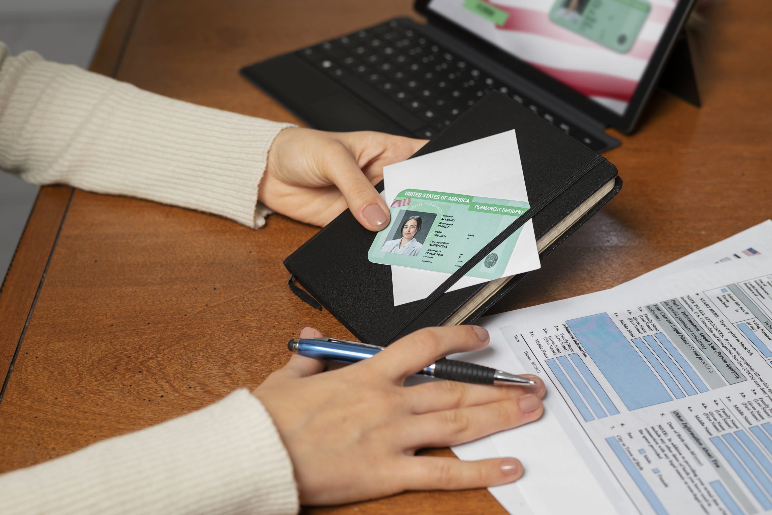 top view green card application