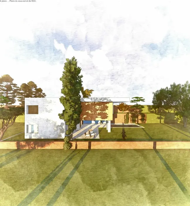 projet d'esquisse d'une villa côtière située à bizerte représentant l'architecture moderne en Tunisie