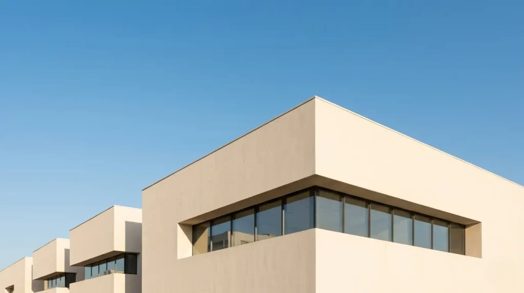 Des nuances terreuses comme le beige et l'ivoire pour réchauffer l'architecture minimaliste.