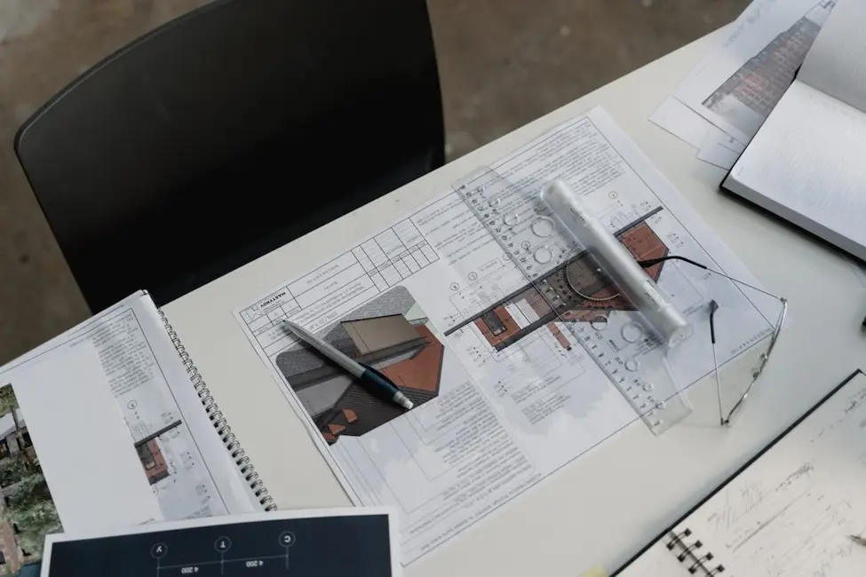 Mise en valeur d'esquisses architecturales préliminaires : croquis de concept et études de volumes à main levée.